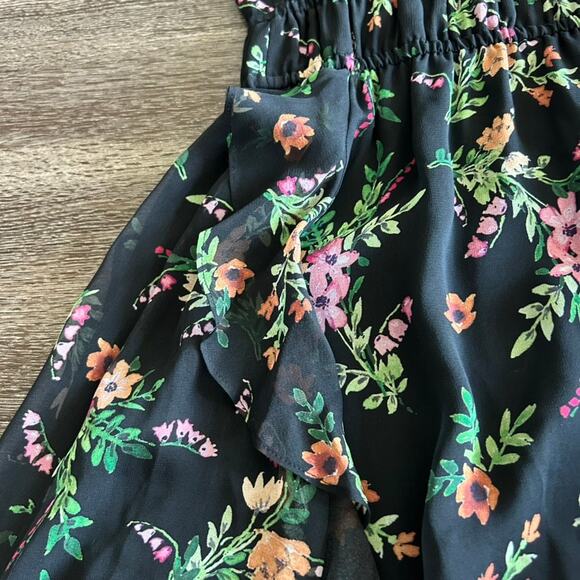 Shoshanna Amora 100% Silk Chiffon Dress Black Floral Ruffle Size 4 Fit & Flare - Picture 13 of 16